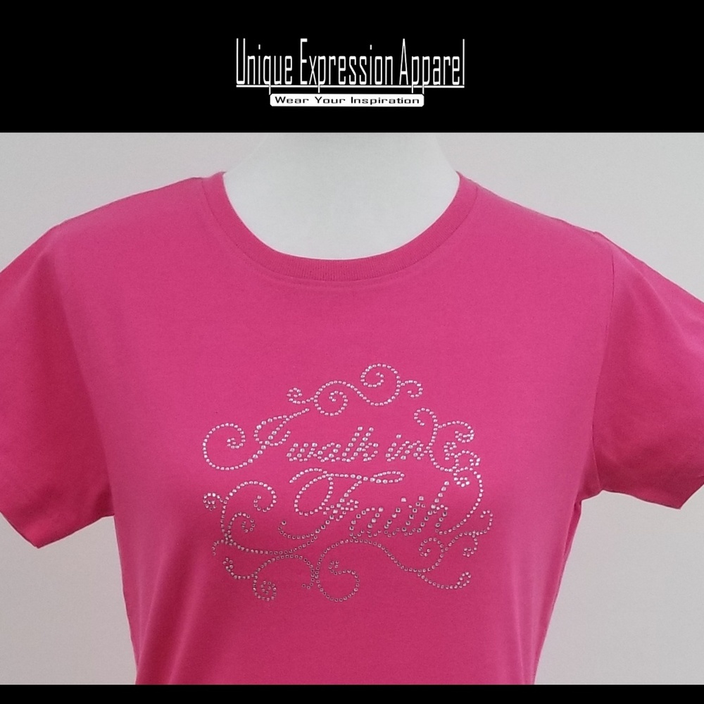 "I walk in Faith" dressy pink graphic tee